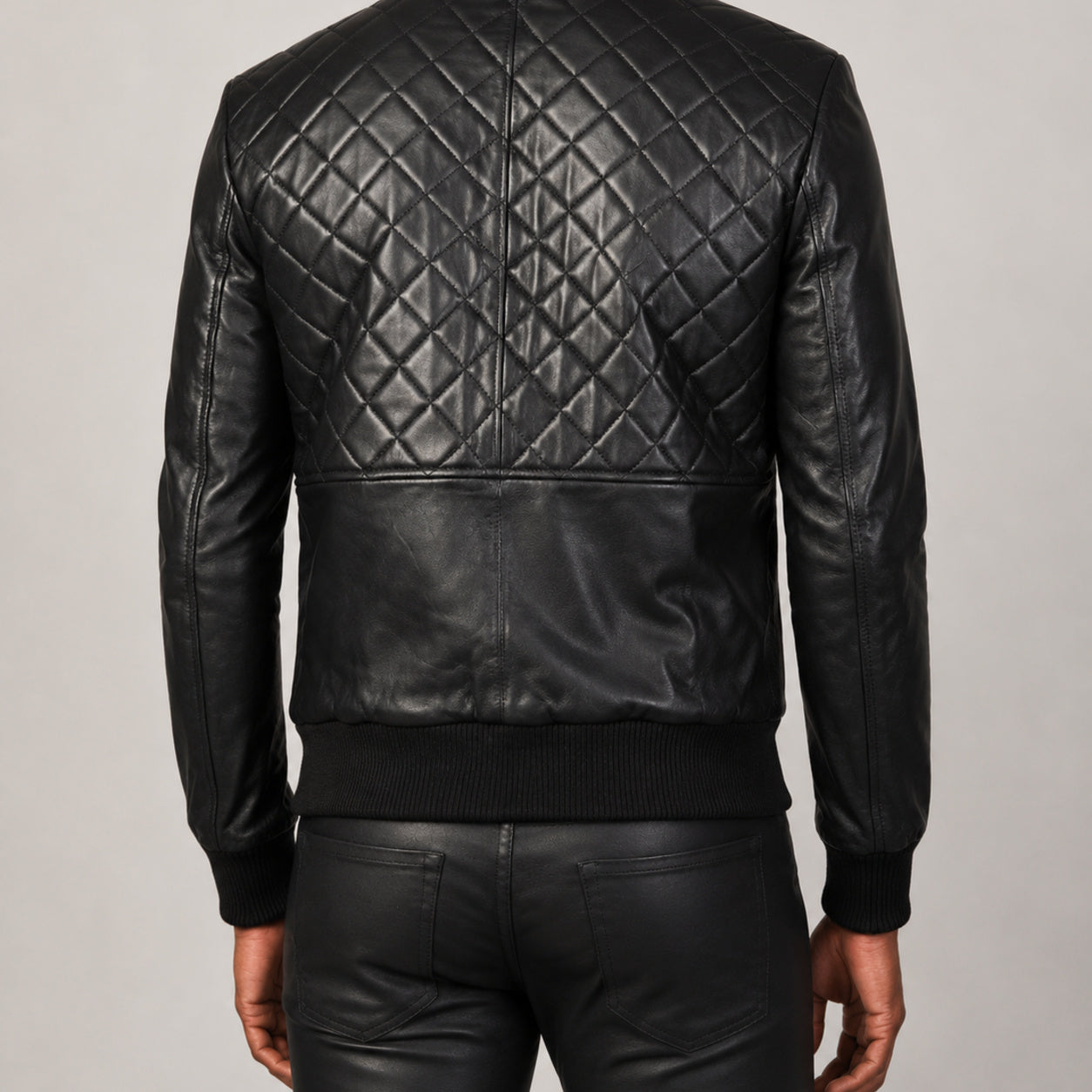 black quilted leather bomber jacket SLJ-256 2XS
