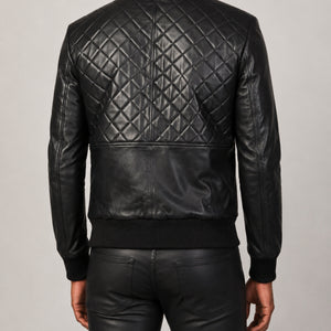 black quilted leather bomber jacket SLJ-256 2XS