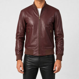 maroon leather bomber jacket SLJ-258 2XS