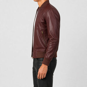 maroon leather bomber jacket SLJ-258 2XS