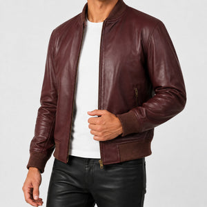 maroon leather bomber jacket SLJ-258 2XS