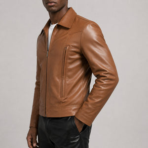 Camel brown leather jacket SLJ-300 side view size 2XS