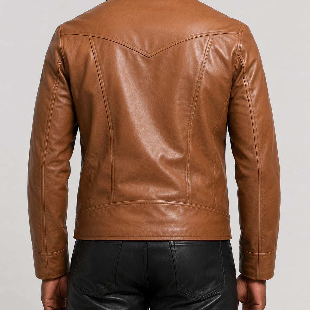 Camel brown leather jacket SLJ-300 western back yoke view size 2XS