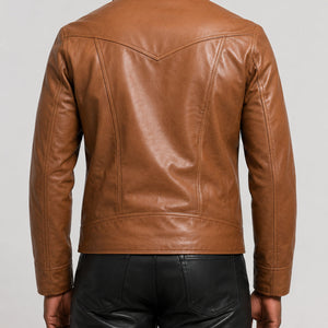 Camel brown leather jacket SLJ-300 western back yoke view size 2XS