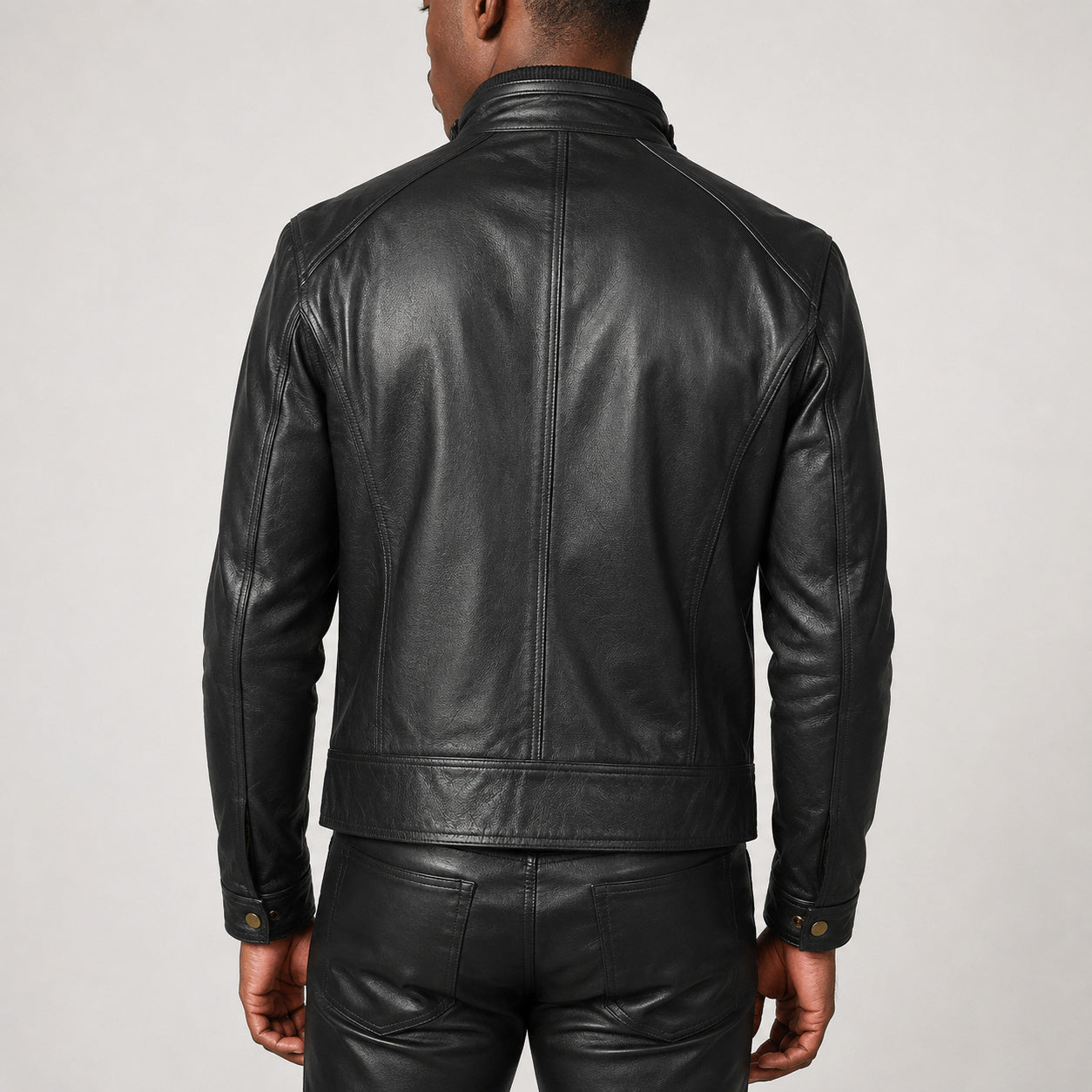 black stand collar leather jacket SLJ-421 2XS