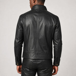 black stand collar leather jacket SLJ-421 2XS