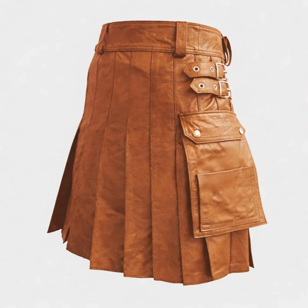 Tan Leather Utility Kilt with Cargo Pockets – TheBougees