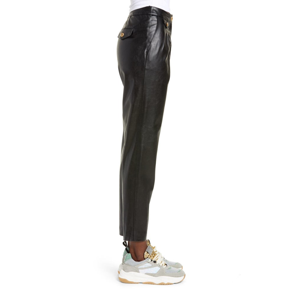 Black Straight-Leg Leather Trousers For Women - TheBougees