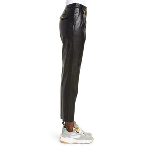 Black Straight-Leg Leather Trousers For Women - TheBougees