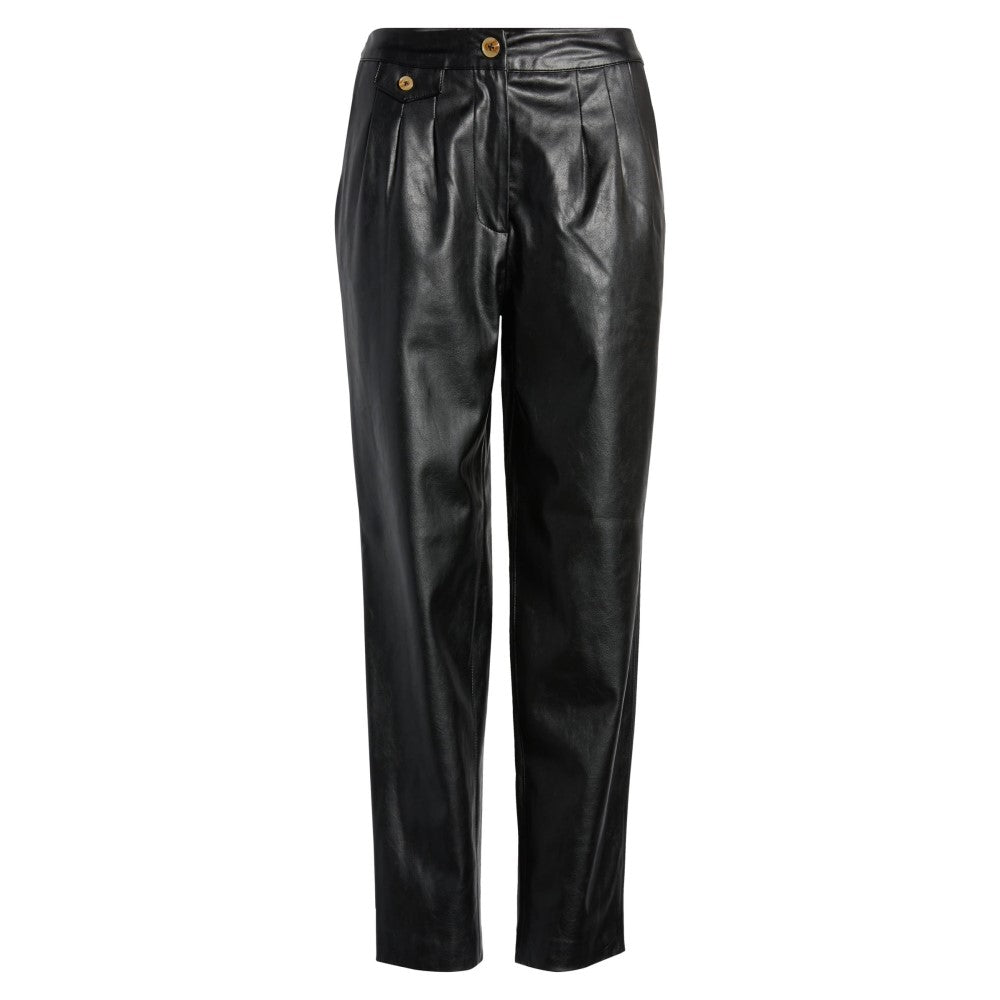 Black Straight-Leg Leather Trousers For Women - TheBougees