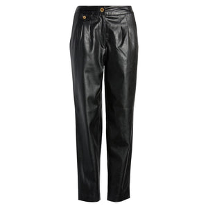 Black Straight-Leg Leather Trousers For Women - TheBougees