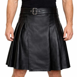 Black leather kilt for men with belt, genuine leather apparel