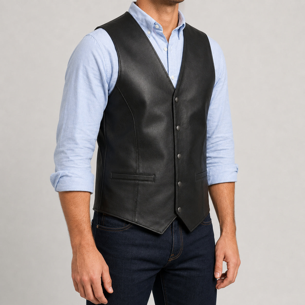 black sheep leather waistcoat MLV 3001 3XS three quarter view
