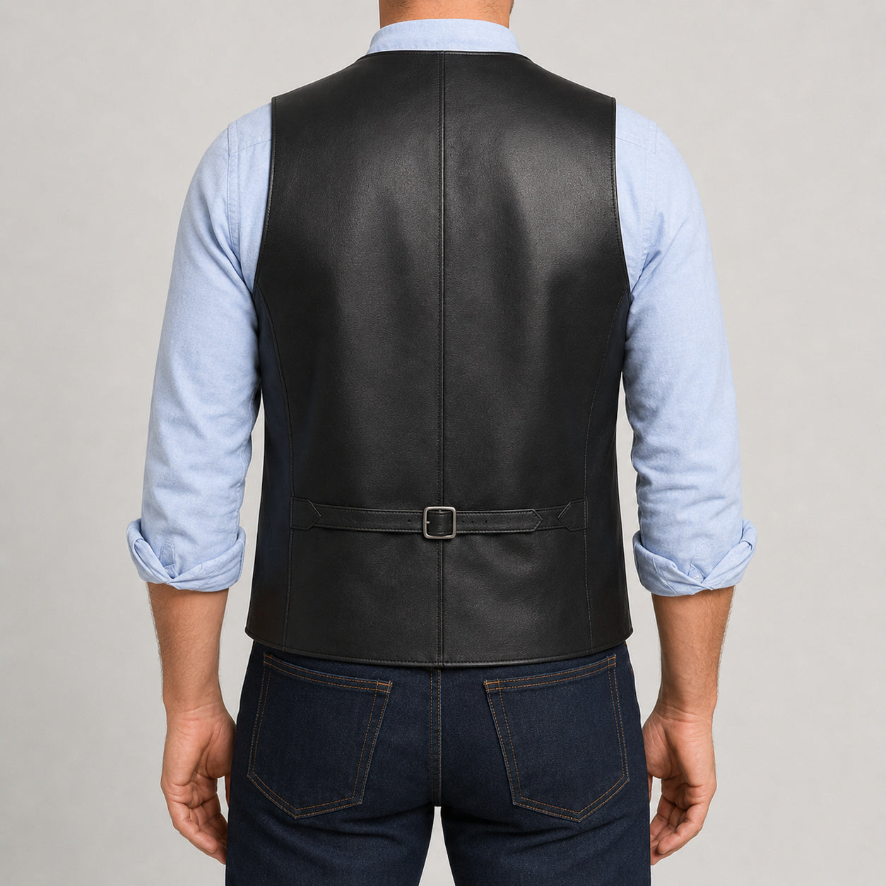black sheep leather waistcoat MLV 3001 3XS back view