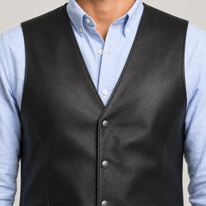 black sheep leather waistcoat MLV 3001 3XS V neck detail