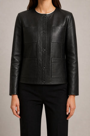Collarless Leather Jacket WLJ 810034 3XS
