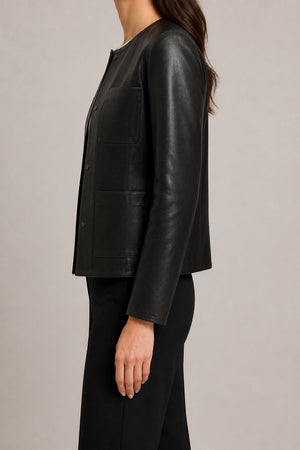 Collarless Leather Jacket WLJ 810034 3XS