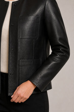 Collarless Leather Jacket WLJ 810034 3XS