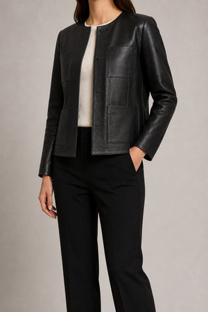 Collarless Leather Jacket WLJ 810034 3XS