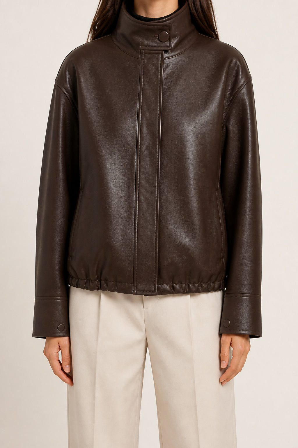 Funnel Neck Leather Jacket WLJ 810038 3XS