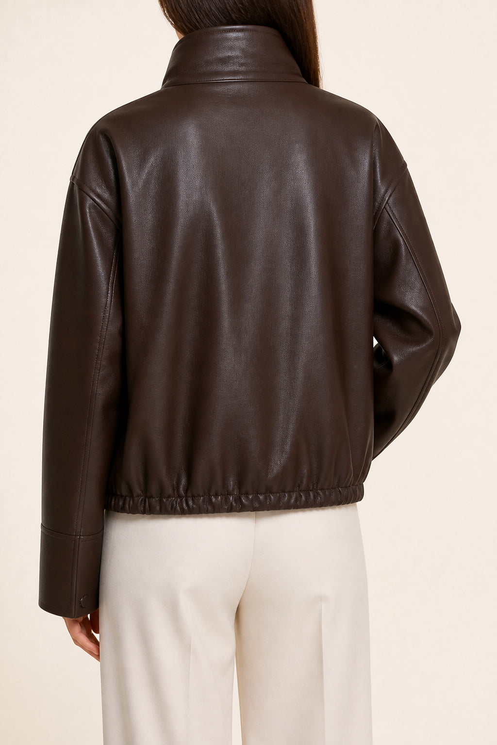 Funnel Neck Leather Jacket WLJ 810038 3XS