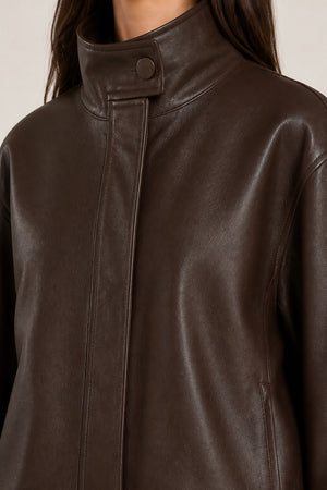 Funnel Neck Leather Jacket WLJ 810038 3XS