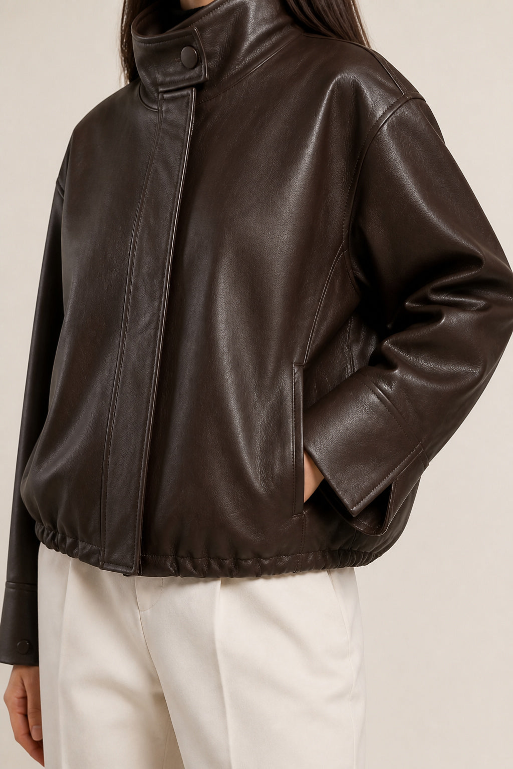 Funnel Neck Leather Jacket WLJ 810038 3XS