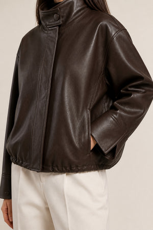 Funnel Neck Leather Jacket WLJ 810038 3XS