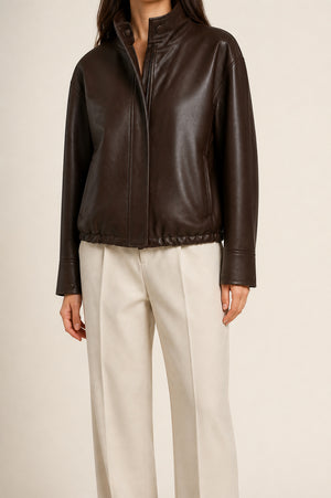 Funnel Neck Leather Jacket WLJ 810038 3XS