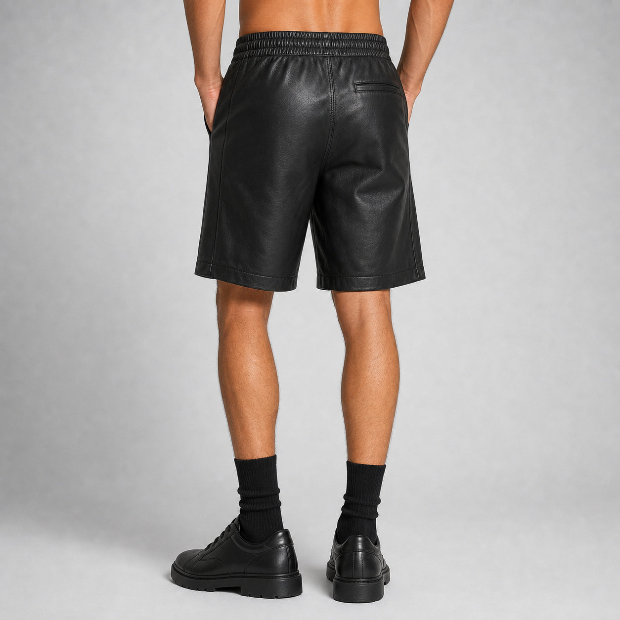 men's black leather athletic shorts MLS 810037 28