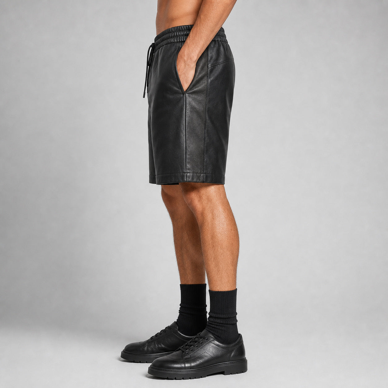men's black leather athletic shorts MLS 810037 28