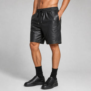 men's black leather athletic shorts MLS 810037 28