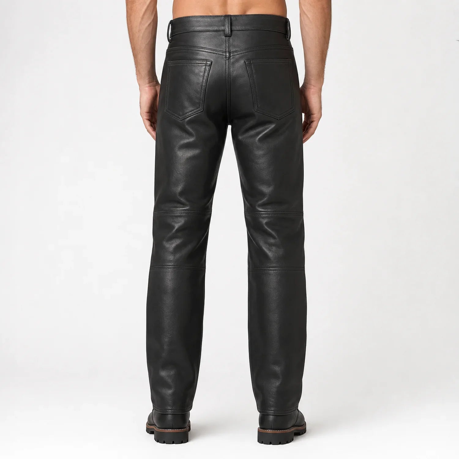 mens black leather double knee pants MP 98014 28 28