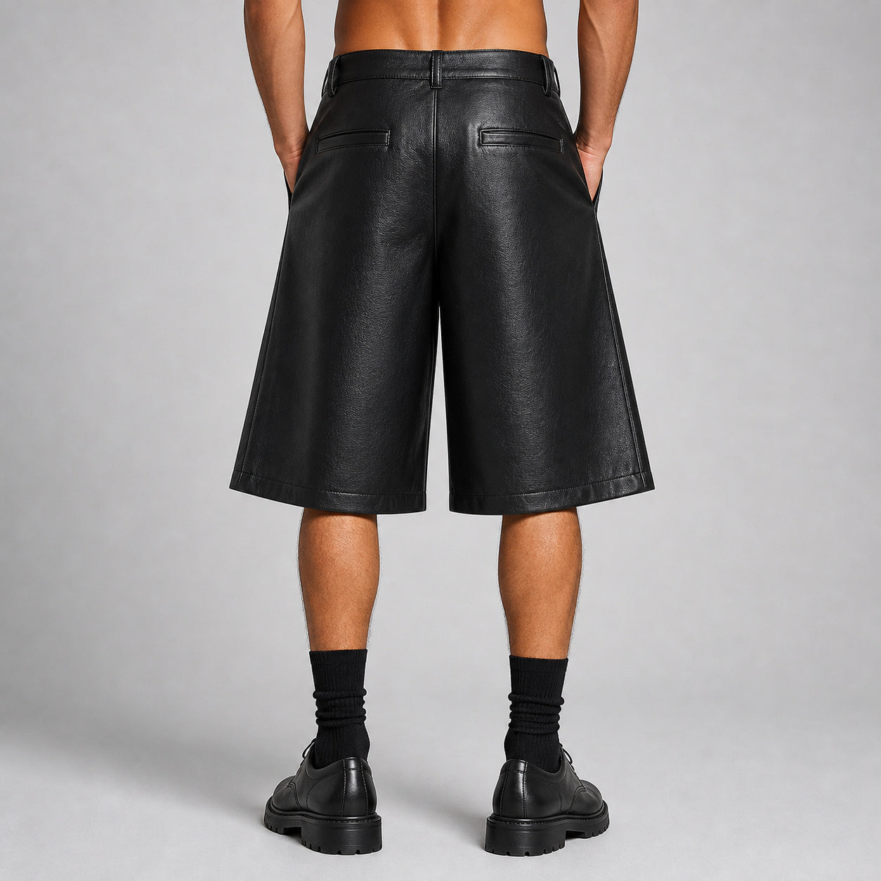 men's black leather wide leg shorts MLS 810040 28