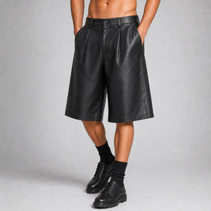 men's black leather wide leg shorts MLS 810040 28