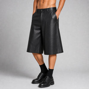 men's black leather wide leg shorts MLS 810040 28