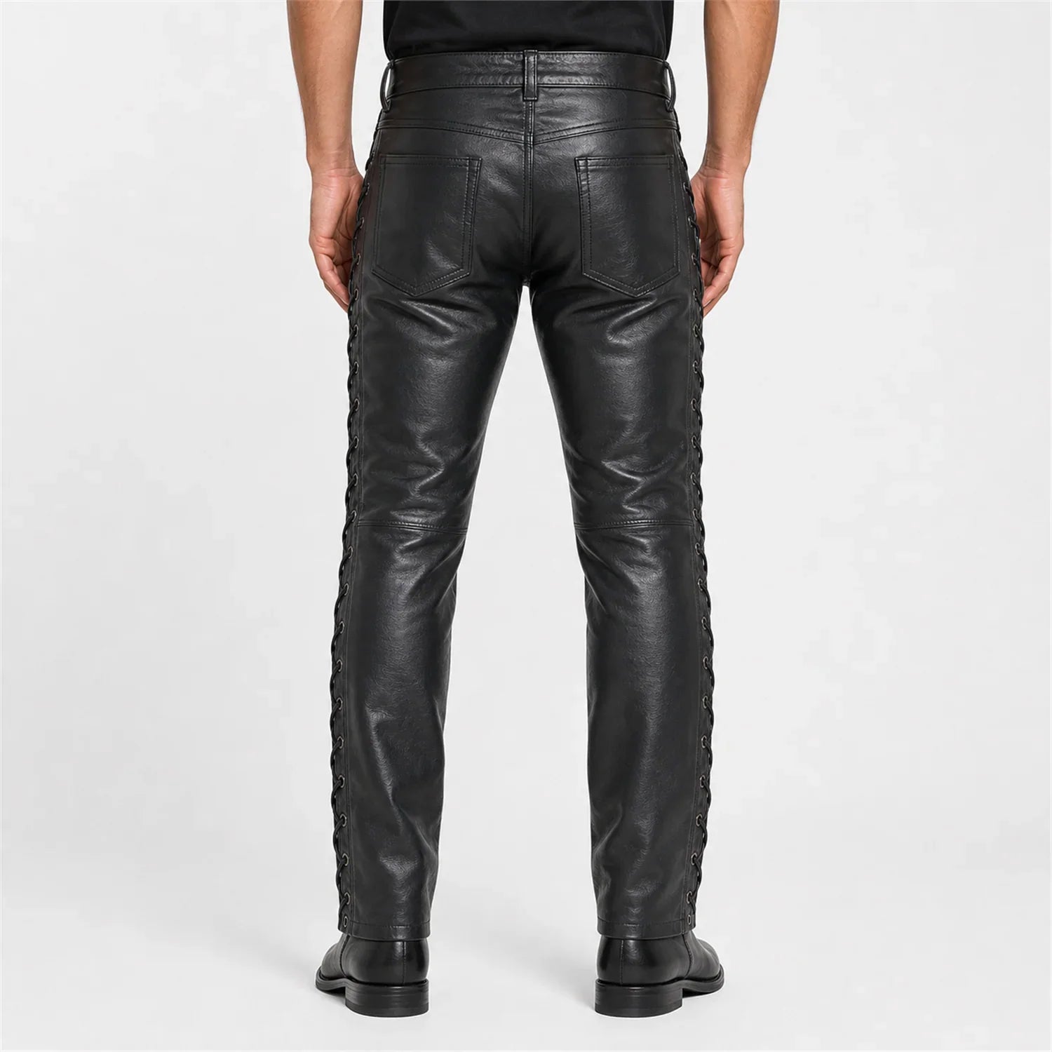 mens black side lace leather pants MP 98013 28 28