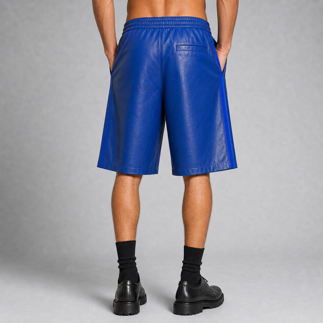 men's blue leather track shorts MLS 810043 28