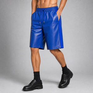 men's blue leather track shorts MLS 810043 28