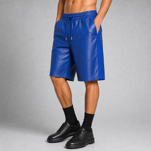 men's blue leather track shorts MLS 810043 28