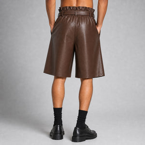 men's brown leather paperbag shorts MLS 810044 28