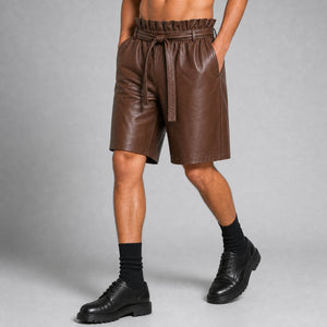 men's brown leather paperbag shorts MLS 810044 28
