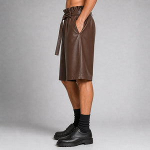 men's brown leather paperbag shorts MLS 810044 28