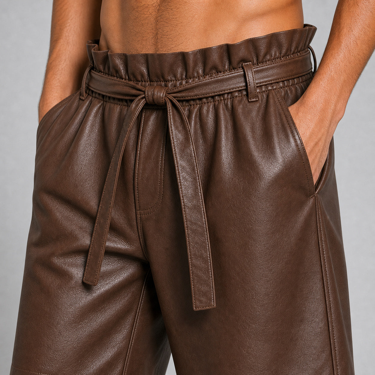 men's brown leather paperbag shorts MLS 810044 28