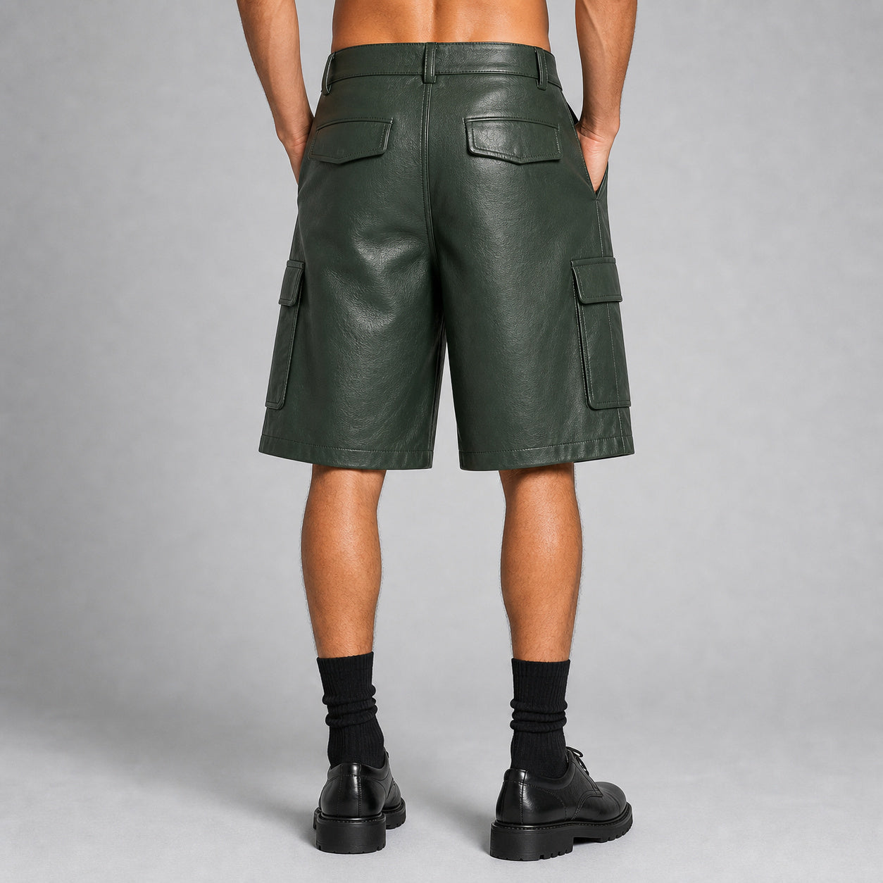 men's green leather safari shorts MLS 810041 28