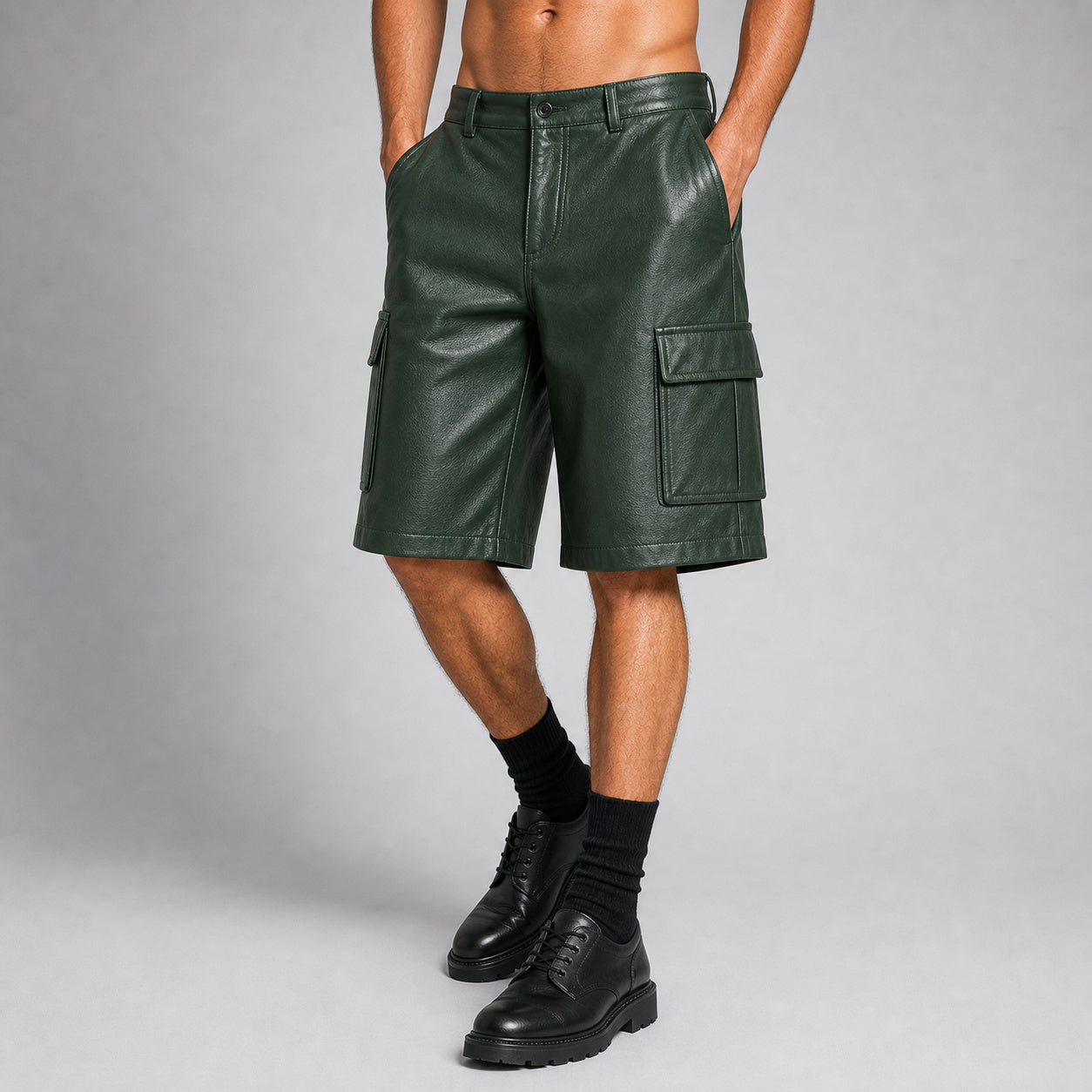 men's green leather safari shorts MLS 810041 28