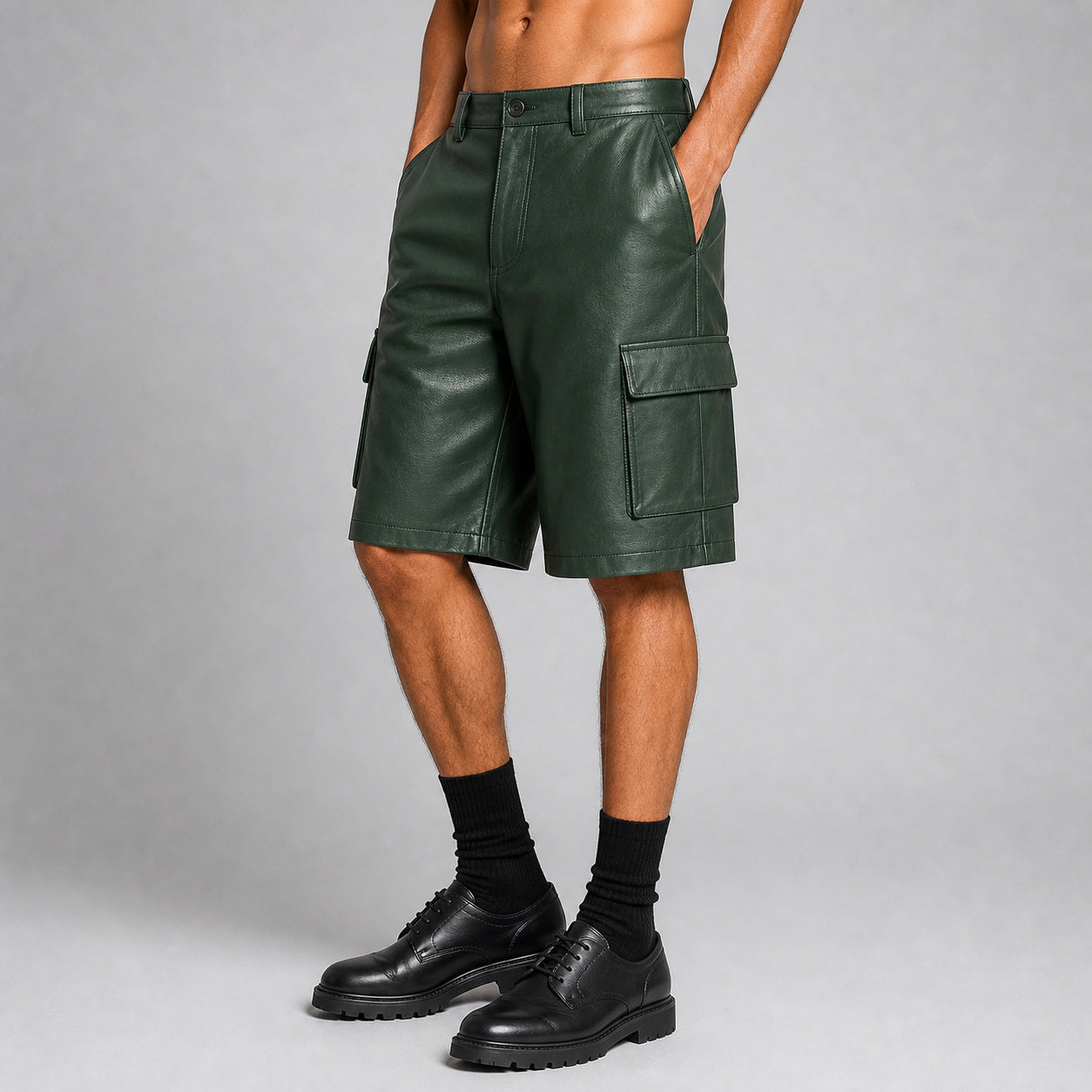men's green leather safari shorts MLS 810041 28