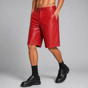 men's red leather moto shorts MLS 810045 28