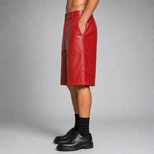 men's red leather moto shorts MLS 810045 28