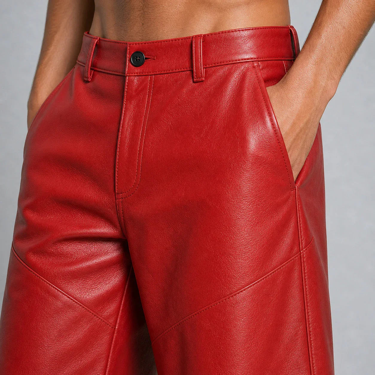 men's red leather moto shorts MLS 810045 28